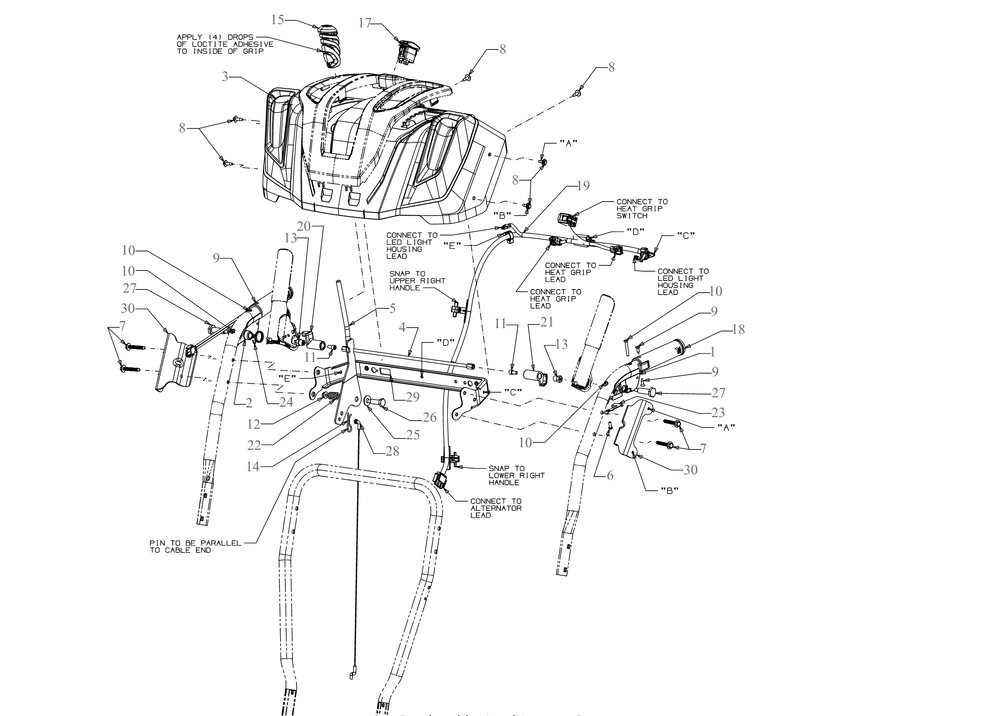 Handle Panel Diagram and Parts List for 3X28-INCHHP (31AH5DVB709)(2018) Cub Cadet Snow Blower
